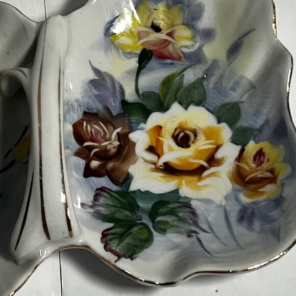 Vtg Japan UCAGO Handpainted Divided Candy Trinket Relish Ceramic Dish Floral Dec - Picture 7 of 13